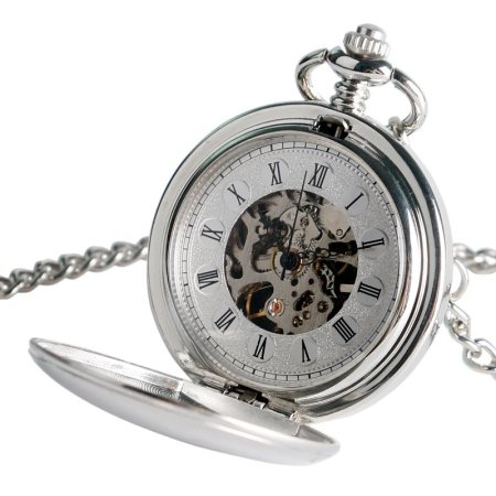 Ceas de buzunar Yisuya P240 Argintiu - Steampunk Mecanic, Afișaj cu Cifre Romane, Cu Lant Vintage Retro [2]