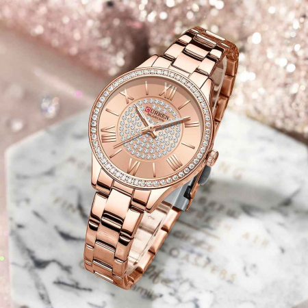 Ceas de damă Curren Roze – Elegant, cu mecanism quartz și brățară metalică de lux [1]