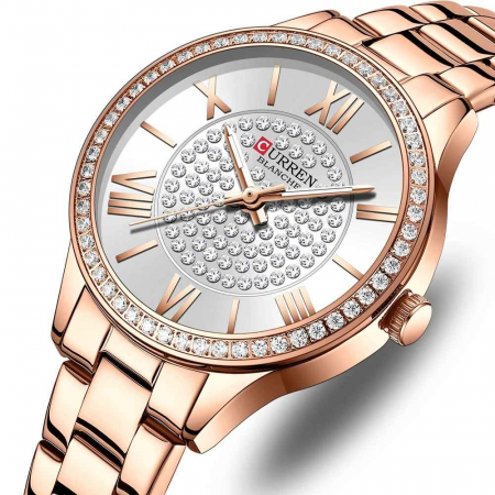 Ceas de damă Curren, quartz, curea roze, cadran alb, sticlă hardlex, rezistent la apă, elegant [1]