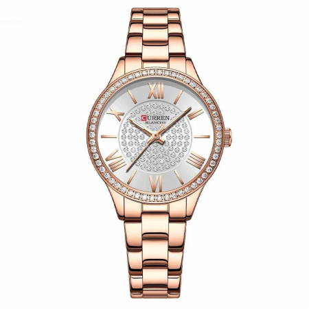 Ceasuri dama - Ceas de damă Curren, quartz, curea roze, cadran alb, sticlă hardlex, rezistent la apă, elegant