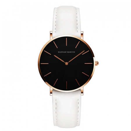 Ceasuri dama - Ceas de dama Hannah Martin Casual Quartz Curea din piele Alb/Negru