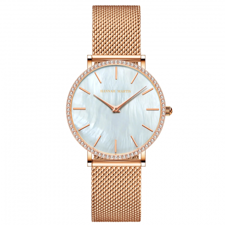 Ceasuri dama - Ceas de dama Hannah Martin Mecanism Quartz Japonez Casual Fashion Auriu Roze