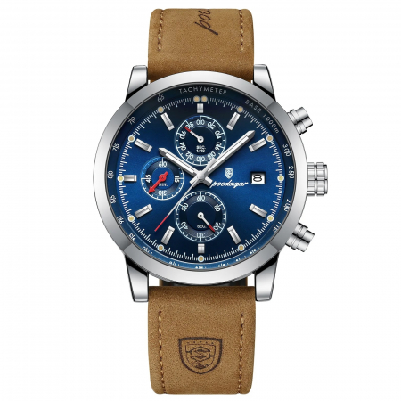 Modele noi - Ceas barbatesc Poedagar Cronograf Analog Quartz Data Piele Maro Albastru