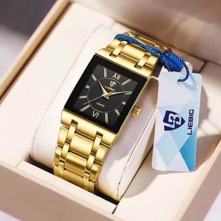 Ceas de dama Liebig Elegant Fashion Luxury Quartz Analog Auriu Negru [1]