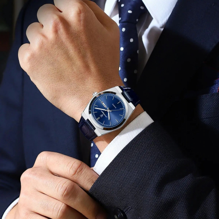 Ceas barbatesc Poedagar Luxury Fashion Afisare data Zilele saptamanii Quartz Piele Negru Albastru [1]