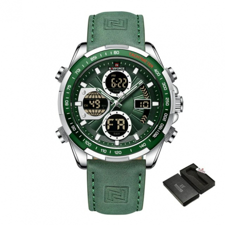 Ceas de mana barbatesc Naviforce Cronograf Digital Curea piele Verde [4]