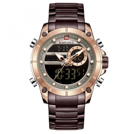 Ceasuri barbatesti - Ceas barbatesc Naviforce, Elegant, Fashion, Cronograf, Dual Time, Quartz Coffe