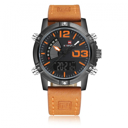 Ceasuri barbatesti - Ceas de mana barbatesc Naviforce Piele Digital Analog Quartz Cronometru Maro
