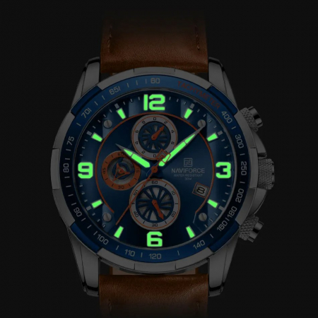 Ceas de mana barbatesc Naviforce Piele Cronograf Data Quartz Analog [5]