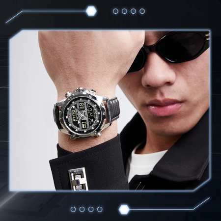 Ceas de mana barbatesc Naviforce Piele Digital Analog Quartz Cronometru Alarma Negru [3]