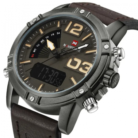 Ceas de mana barbatesc Naviforce Piele Digital Analog Quartz Cronometru Alarma [1]