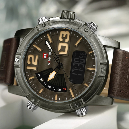 Ceas de mana barbatesc Naviforce Piele Digital Analog Quartz Cronometru Alarma [2]