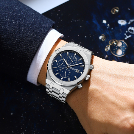 Ceas de mana barbatesc Raksa Duke Elegant Fashion Business Mecanic Argintiu Albastru [1]