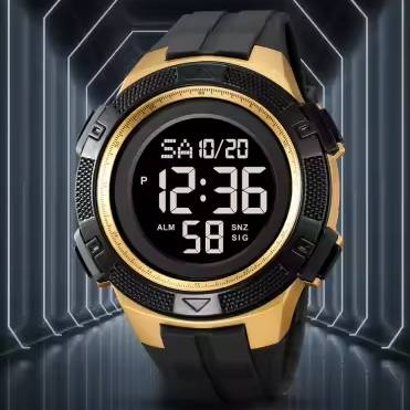 Ceas de mana barbatesc Skmei Casual Digital Lumina de fundal Sport Afisare data Alarma Negru Auriu [3]
