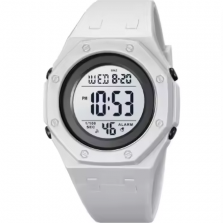 Ceas de mana barbatesc Skmei Led Sport Casual Digital Lumina de fundal Alarma Cronometru Alb [0]
