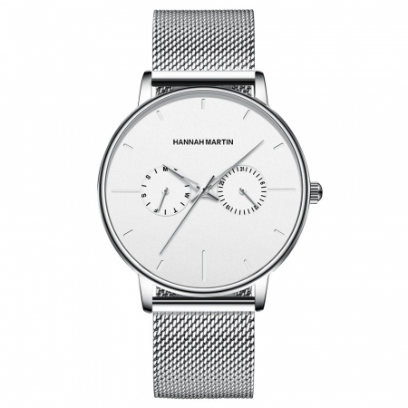 Ceasuri barbatesti - Ceas de mana barbatesc Hannah Martin Elegant Casual Fashion Quartz Analog Cronograf Argintiu