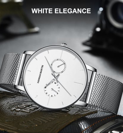 Ceas de mana barbatesc Hannah Martin Elegant Casual Fashion Quartz Analog Cronograf Argintiu [2]