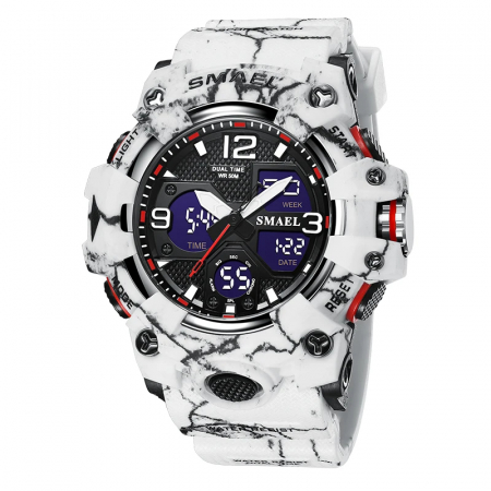 Ceasuri barbatesti - Ceas de mana barbatesc Smael Alb Militar Sport Alarma Cronometru Digital Analog Quartz