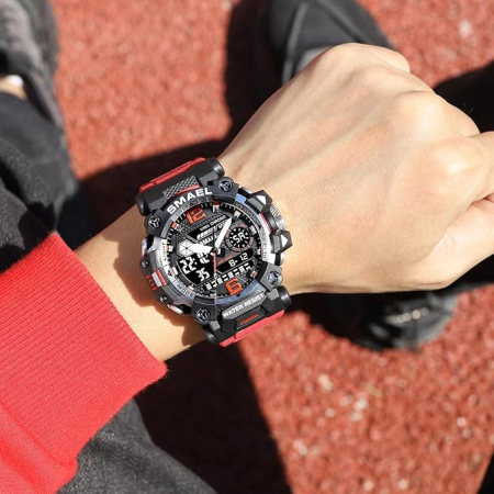 Ceas de mana barbatesc Smael Dual Time Cronograf Cronometru Sport Stil Army Militar Alarma Rosu [2]