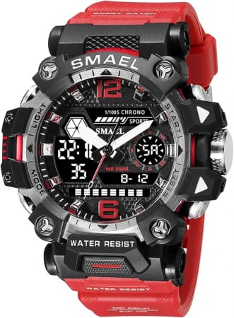 Modele noi - Ceas de mana barbatesc Smael Dual Time Cronograf Cronometru Sport Stil Army Militar Alarma Rosu