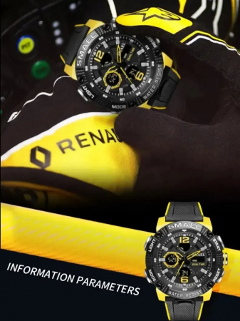 Ceas de mana barbatesc Smael Dual Time Sport Alarma Quartz Cronometru Lumina de fundal Negru Galben [1]