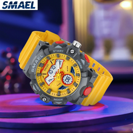 Ceas de mana barbatesc Smael Digital Sport Alarma Sport Quartz Cronometru Lumina de fundal Galben [3]