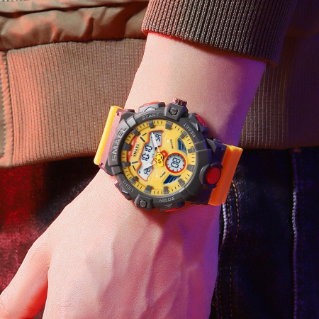 Ceas de mana barbatesc Smael Digital Sport Alarma Sport Quartz Cronometru Lumina de fundal Galben [2]