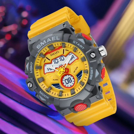 Ceas de mana barbatesc Smael Digital Sport Alarma Sport Quartz Cronometru Lumina de fundal Galben [1]