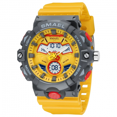Ceasuri barbatesti - Ceas de mana barbatesc Smael Digital Sport Alarma Sport Quartz Cronometru Lumina de fundal Galben