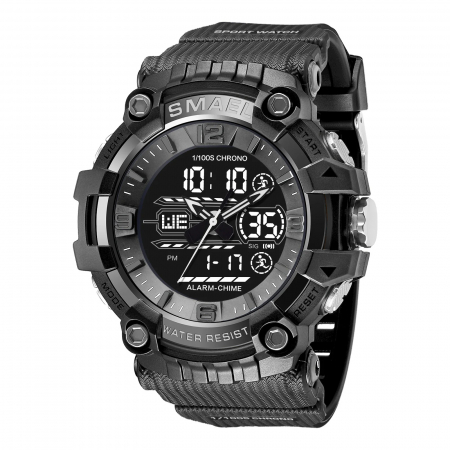 Modele noi - Ceas de mana barbatesc Smael Dual Time Stil Army Militar Cronometru Alarma Sport Negru