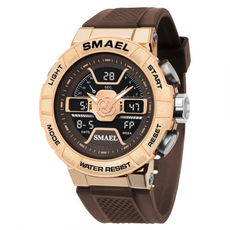Ceasuri barbatesti - Ceas barbatesc de mana  Smael Cronograf Cronometru Sport Dual Time Stil Army Militar Alarma Coffe