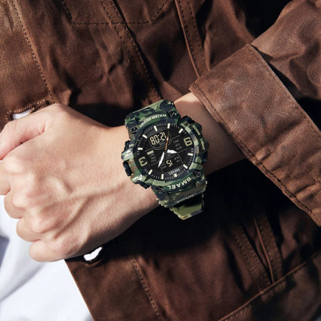 Ceas de mana barbatesc Smael Dual Casual Time Stil Army Militar Cronograf Cronometru Sport Camo Verde [2]