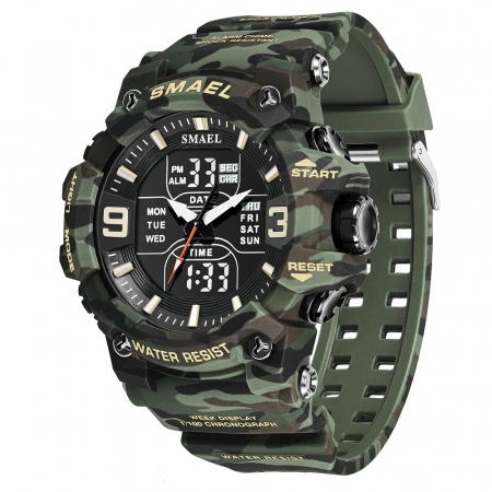 Ceas de mana barbatesc Smael Dual Casual Time Stil Army Militar Cronograf Cronometru Sport Camo Verde [0]