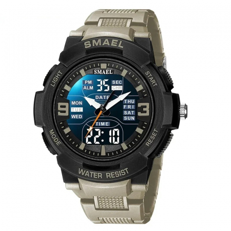 Ceas de mana barbatesc Smael Sport Dual Time Cronograf Cronometru Stil Army Militar Alarma Khaki [1]