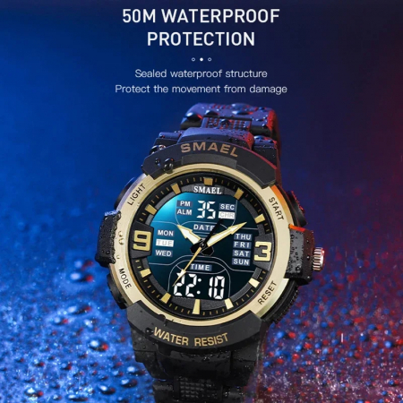 Ceas de mana barbatesc Smael Sport Dual Time Cronograf Cronometru Stil Army Militar Alarma Khaki [3]