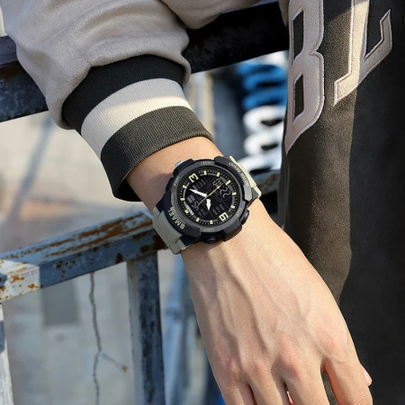 Ceas de mana barbatesc Smael Sport Dual Time Cronograf Cronometru Stil Army Militar Alarma Khaki [5]