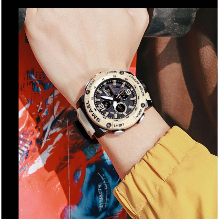 Ceas de mana barbatesc Smael Stil Militar Army Dual Time Sport Alarma Quartz Cronometru Lumina de fundal Khaki [1]