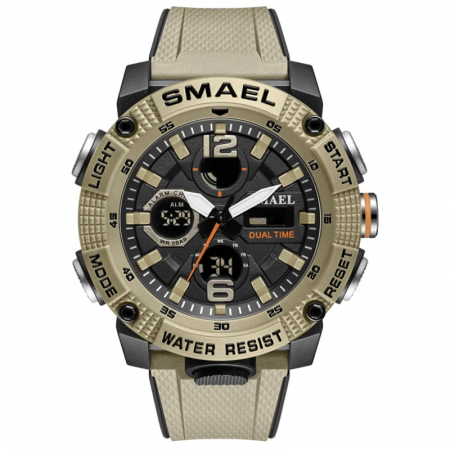 Ceas de mana barbatesc Smael Stil Militar Army Dual Time Sport Alarma Quartz Cronometru Lumina de fundal Khaki [0]