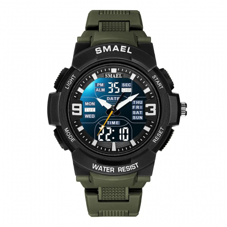 Ceas de mana barbatesc Smael Dual Time Cronograf Cronometru Sport Stil Army Militar Alarma Verde [0]
