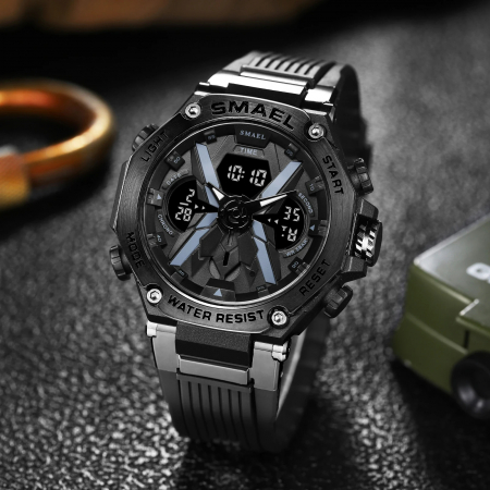 Ceas de mana barbatesc Smael Sport Dual Time Quartz Analog Digital Alarma Cronograf [2]