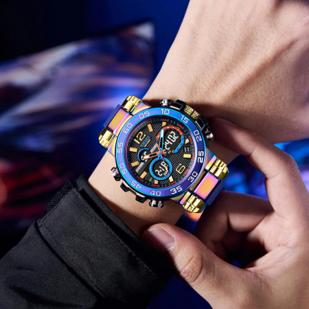 Ceas de mana barbatesc Smael Cronograf Stil Army Militar Dual Time Sport Cronometru Alarma Albastru [1]