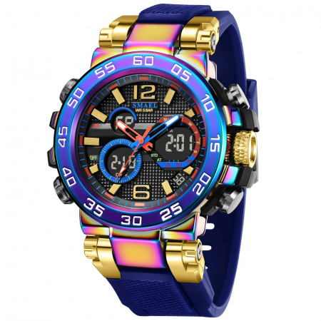 Ceasuri barbatesti - Ceas de mana barbatesc Smael Cronograf Stil Army Militar Dual Time Sport Cronometru Alarma Albastru