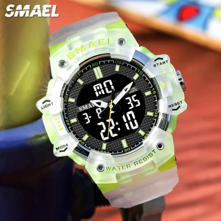 Ceas de mana barbatesc Smael Stil Militar Army Dual Time Cronometru Alarma Sport Alb Verde [1]