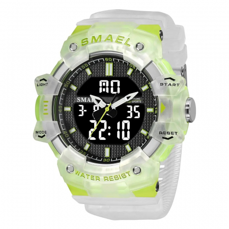 Ceas de mana barbatesc Smael Stil Militar Army Dual Time Cronometru Alarma Sport Alb Verde [0]