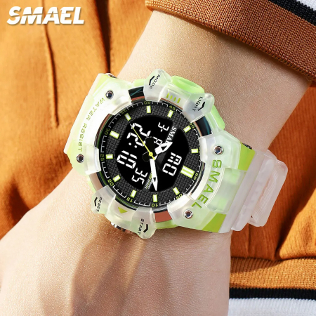 Ceas de mana barbatesc Smael Stil Militar Army Dual Time Cronometru Alarma Sport Alb Verde [2]