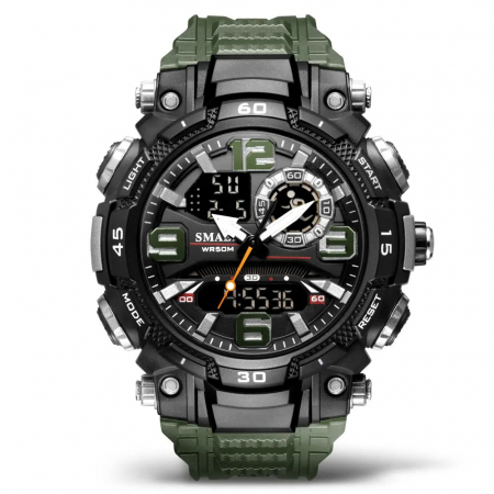 Ceasuri barbatesti - Ceas de mana barbatesc Smael Stil Militar Army Quartz Dual Time Sport Alarma Cronometru Lumina de fundal Verde