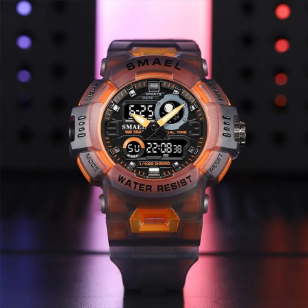 Ceas de mana barbatesc Smael Stil Militar Army Cronometru Alarma Quartz Dual Time Sport Lumina de fundal Portocaliu [1]