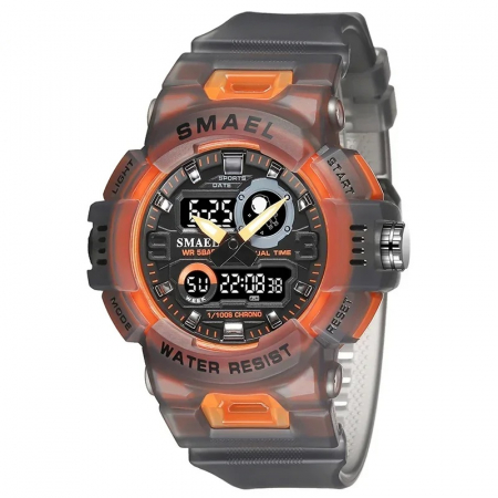 Ceas de mana barbatesc Smael Stil Militar Army Cronometru Alarma Quartz Dual Time Sport Lumina de fundal Portocaliu [0]