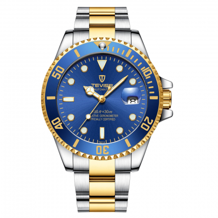 Ceasuri barbatesti - Ceas de mana barbatesc Tevise Mecanic Automatic Luxury Elegant Fashion Analog Argintiu/Albastru