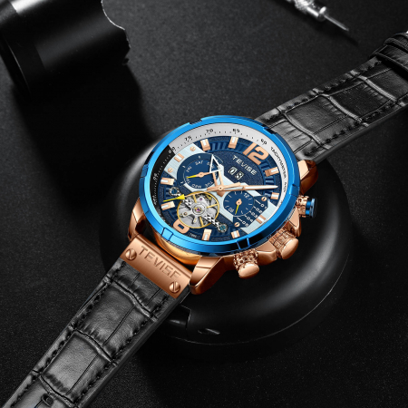 Ceas de mana barbatesc Tevise Self Wind Fashion Luxury Mecanic automatic Piele Negru [3]